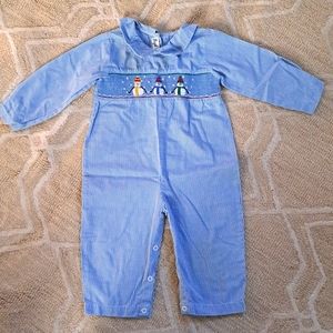 Long smocked boys romper Christmas